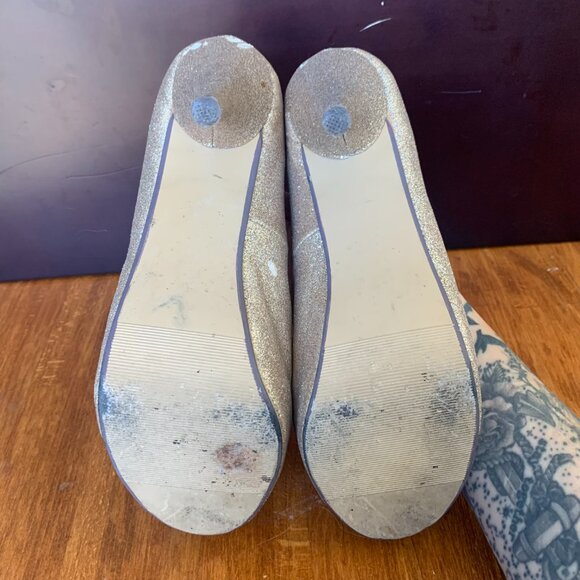 Steve Madden Gold Glitter Sparkly Peep Toe Heels - Picture 5 of 9